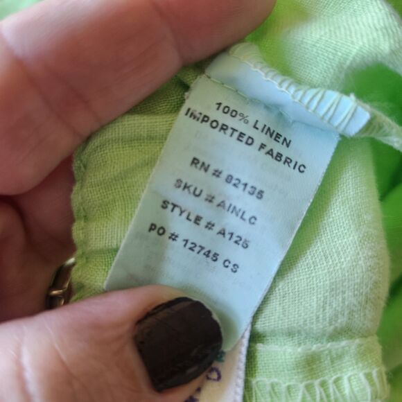 fresh produce large Bright Green Linen Pull On Pants Breathable Lightweight... - Picture 3 of 6